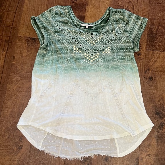 Miss me green white ombré embellished top blouse Sz Medium - Picture 1 of 8